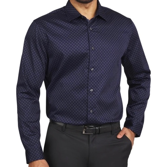 Tahari Men's Luxe Woven Dress Shirt, Blue Geometric, Medium NWT - Picture 1 of 16
